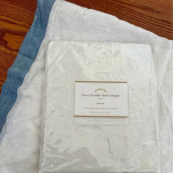 3 Pottery Barn 50W x 84L White Sheer Curtains. Blue Border Bottom and Si… - Picture 3 of 4